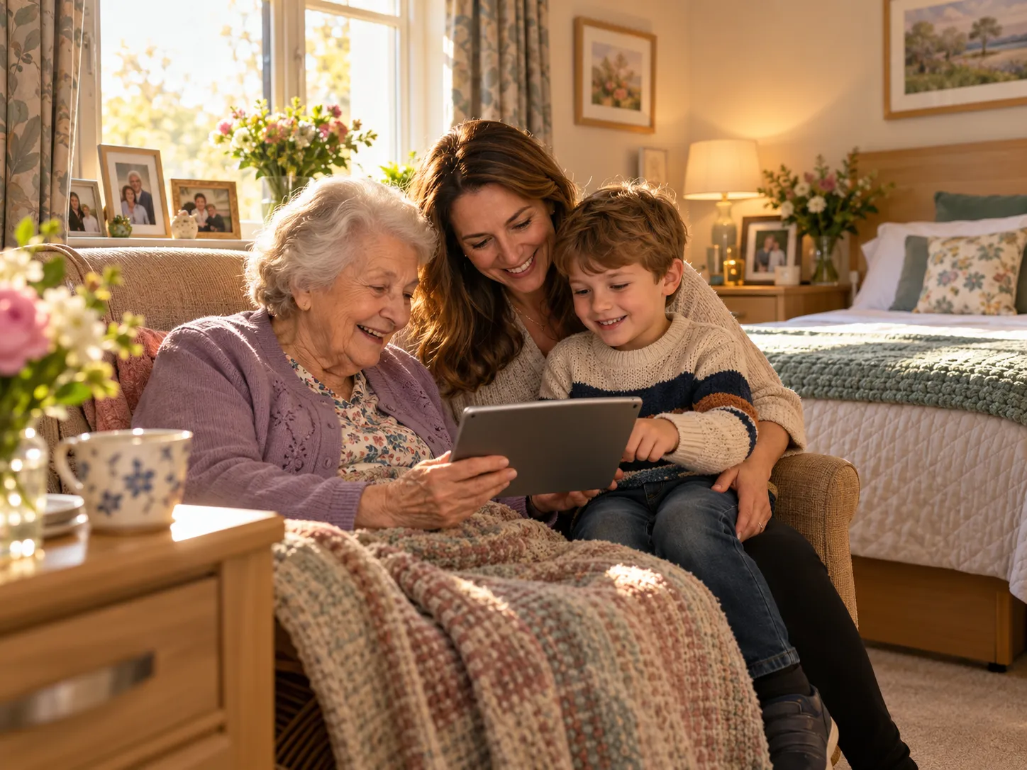 Family visiting area with comfortable chairs and natural light